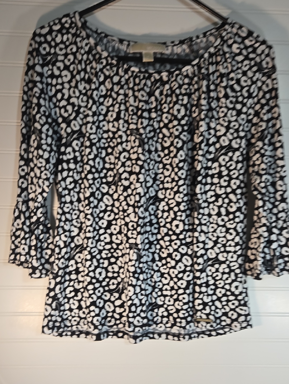 Michael Kors Black and White Animal Print Peasant Blouse